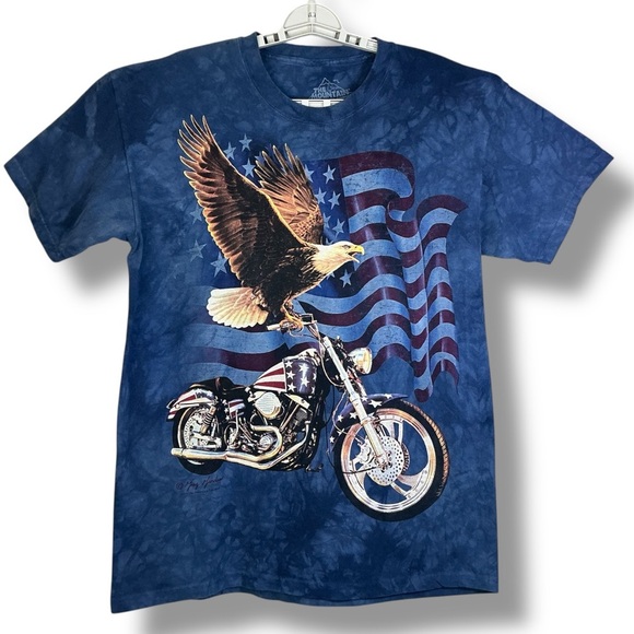 Born to Ride Vintage T Shirt Motorcycle Flag USA Eagle Blue Unisex Men Large - Picture 1 of 14
